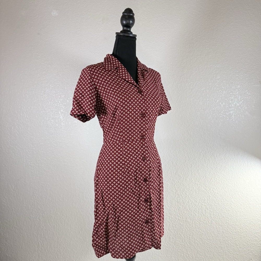 Vtg Gap Dress Sz Small Maroon Geometric Pattern Buttons Collared 100% Rayon - Picture 12 of 12